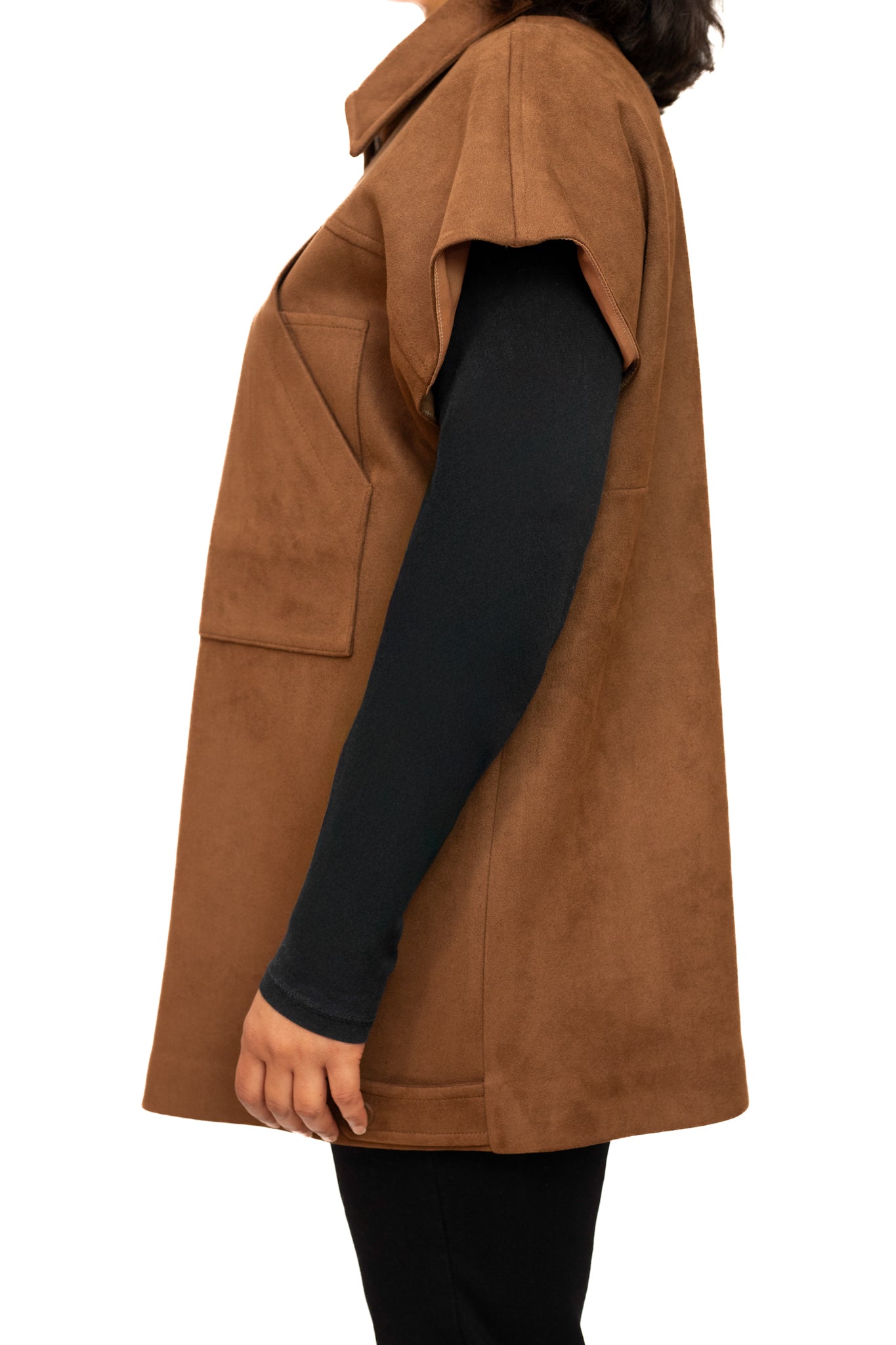 Coffee Brown Faux Suede Sleeveless Jacket