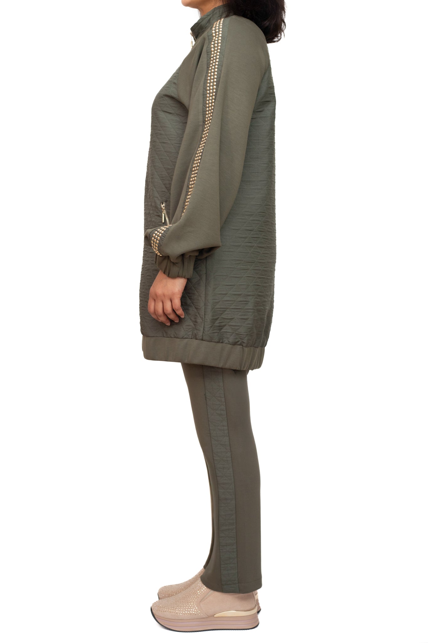 Khaki green and gold co-ord