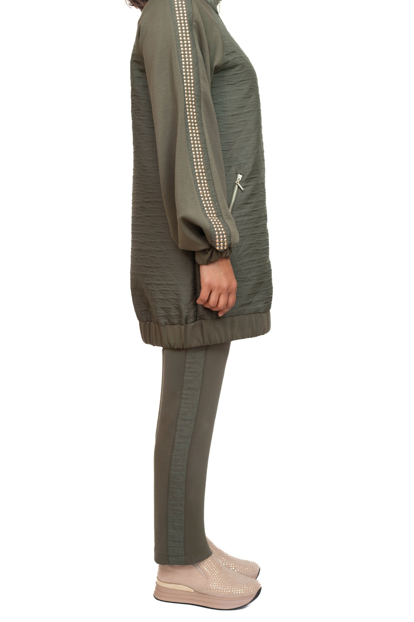 Khaki green and gold co-ord