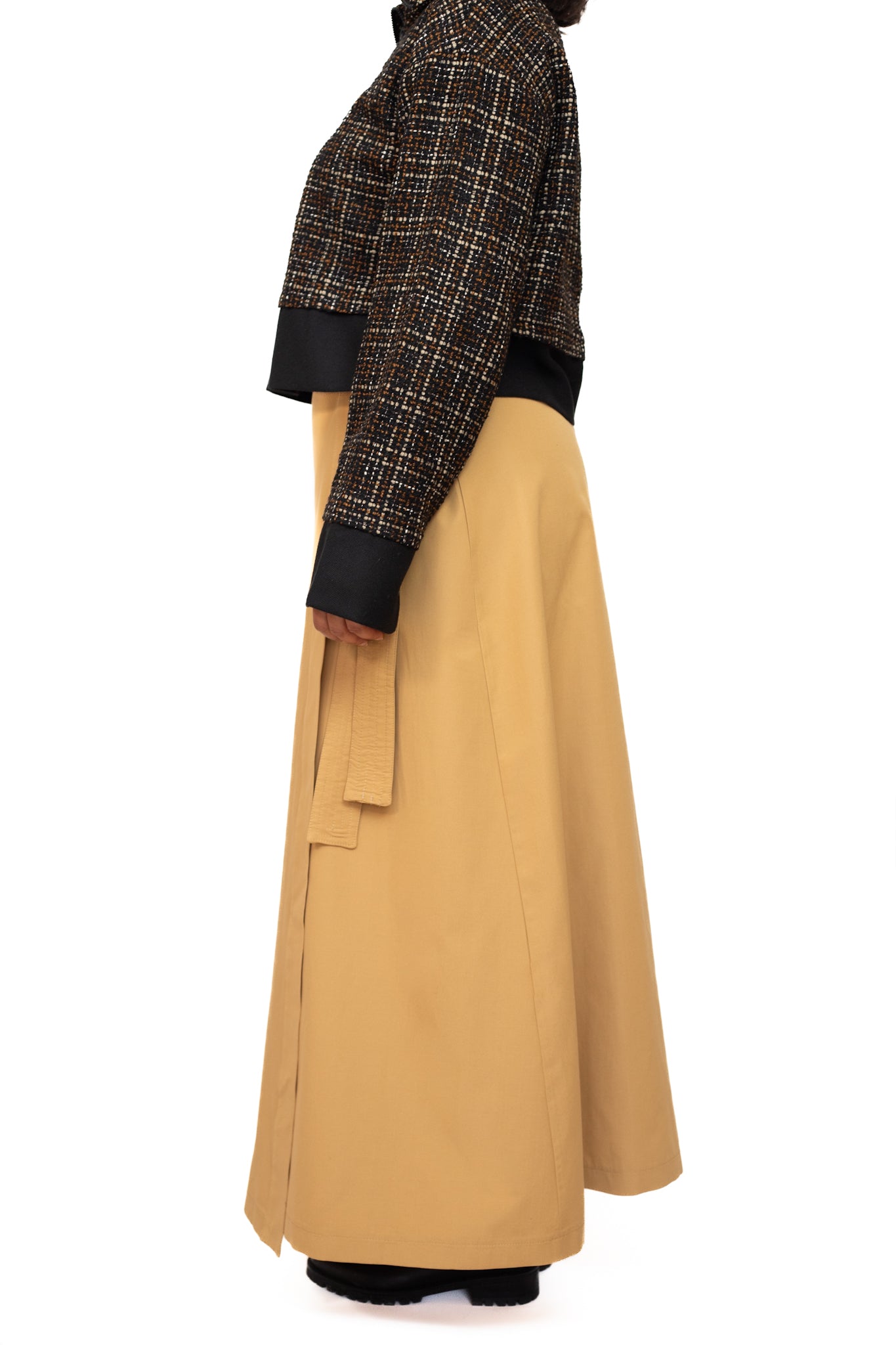 Camel cargo wrap-over skirt
