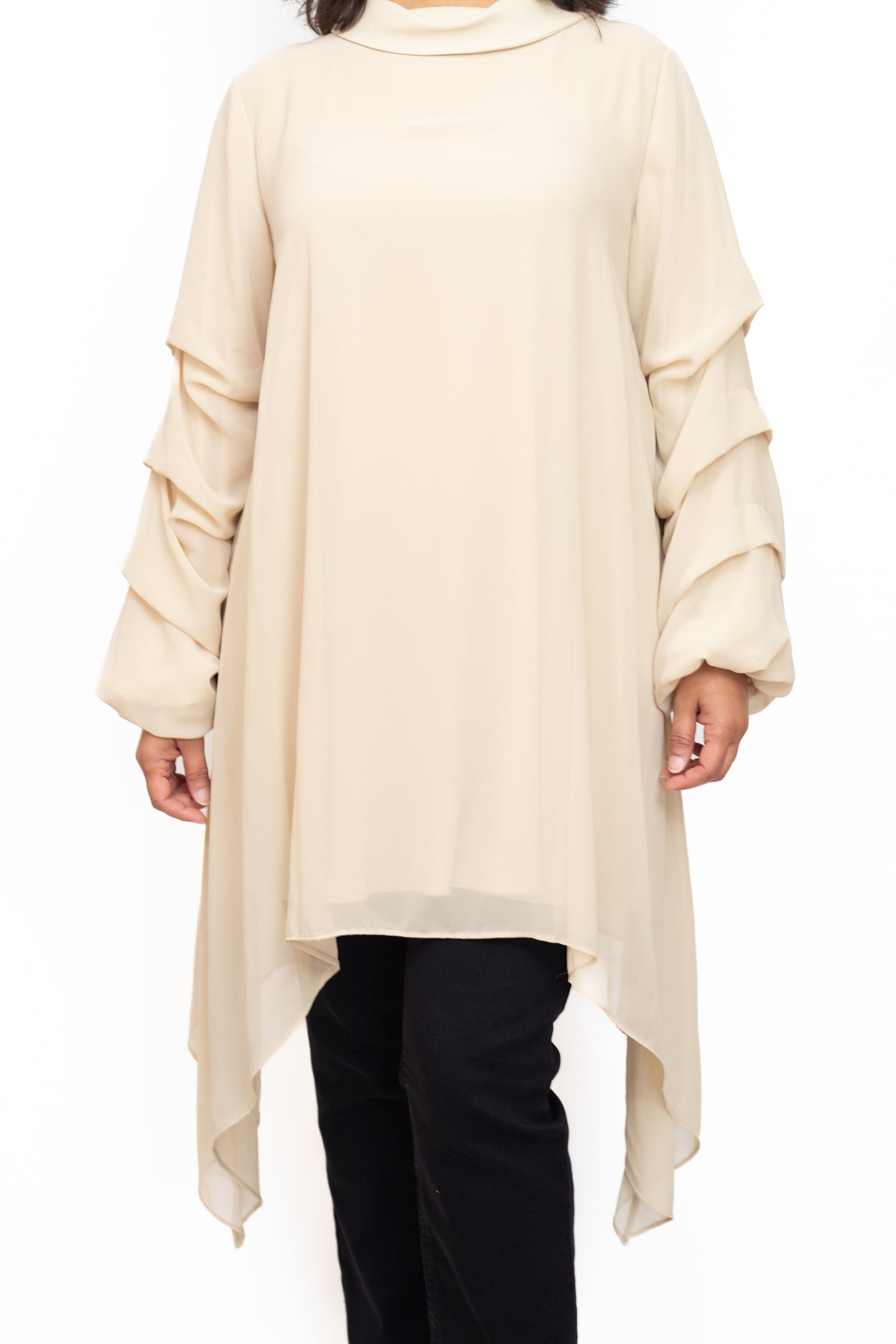 Classy beige ruffle sleeved blouse