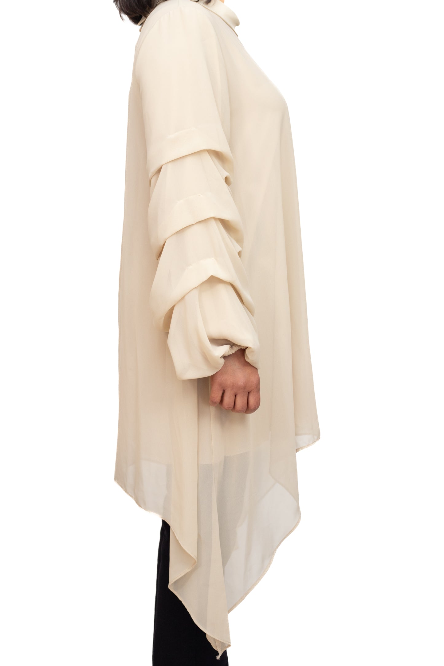 Classy beige ruffle sleeved blouse