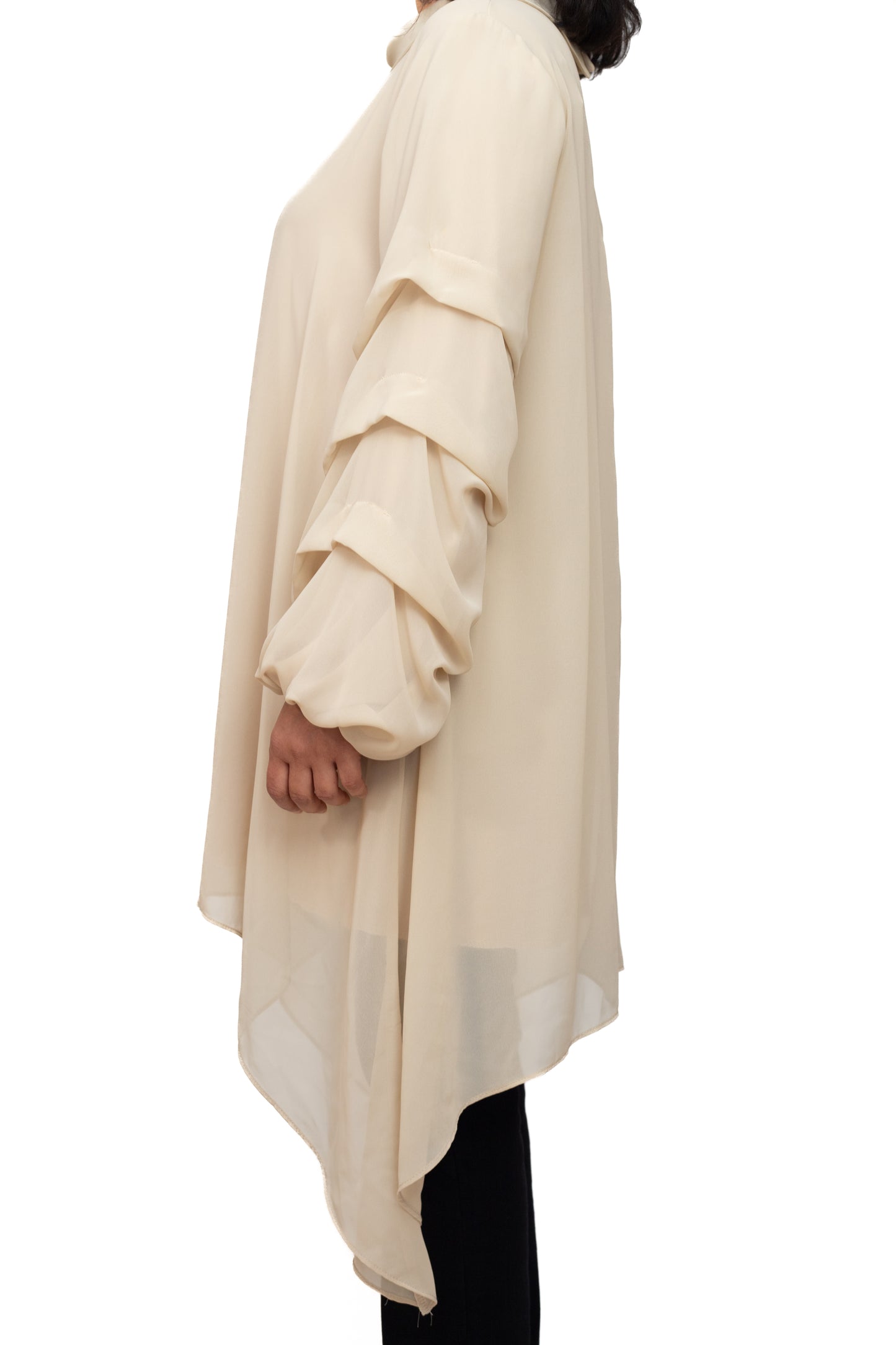 Classy beige ruffle sleeved blouse