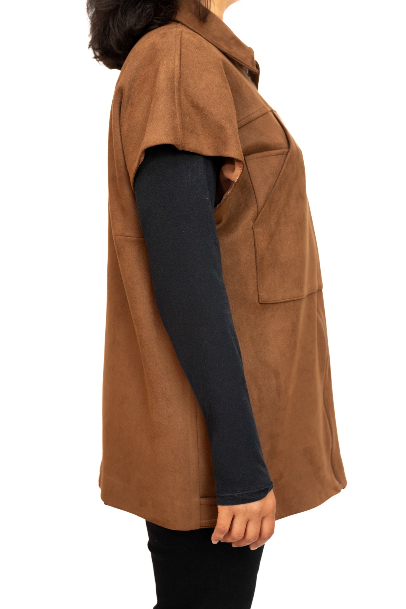 Coffee Brown Faux Suede Sleeveless Jacket