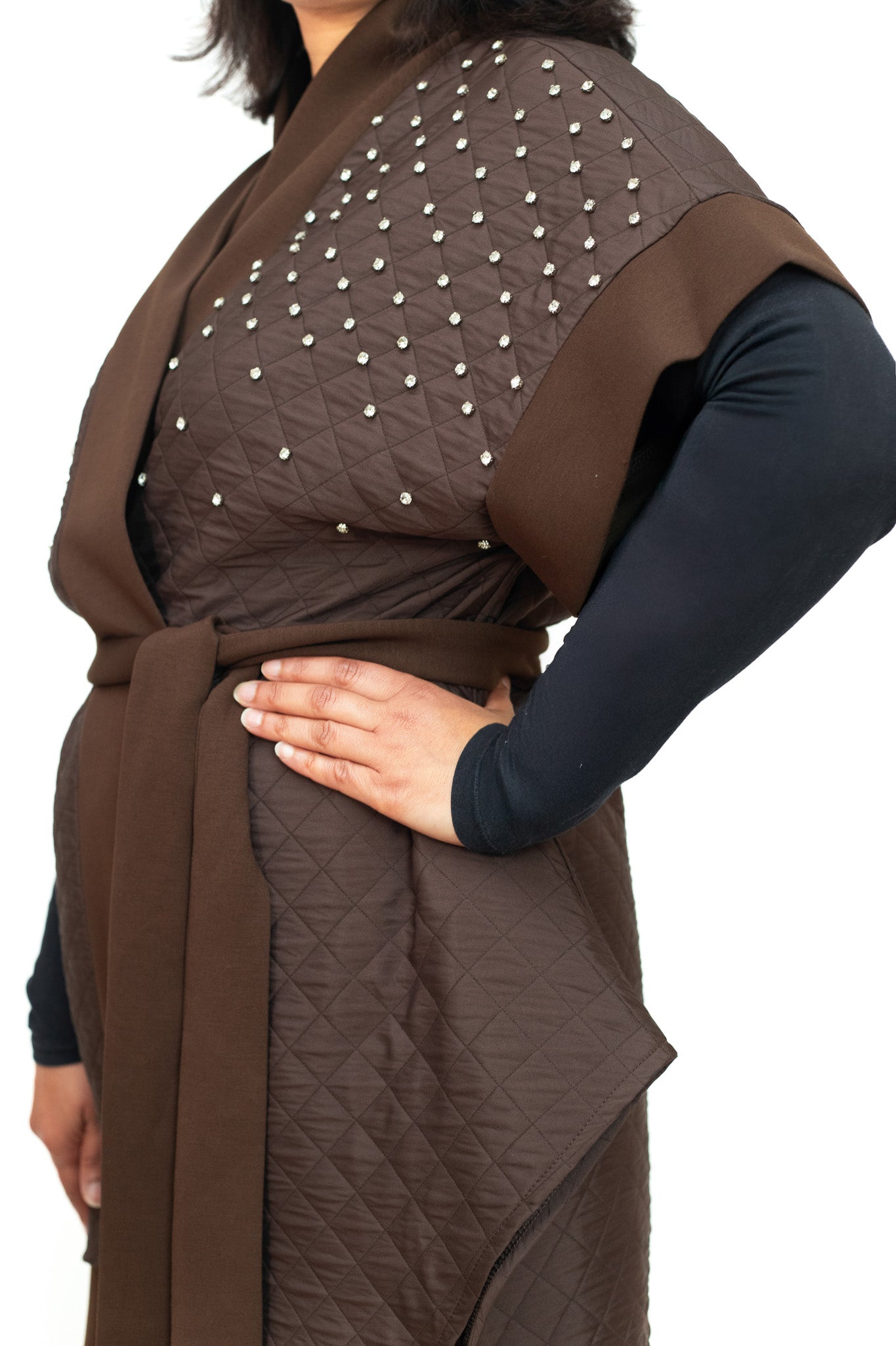 Coffee brown and silver diamante co-ord