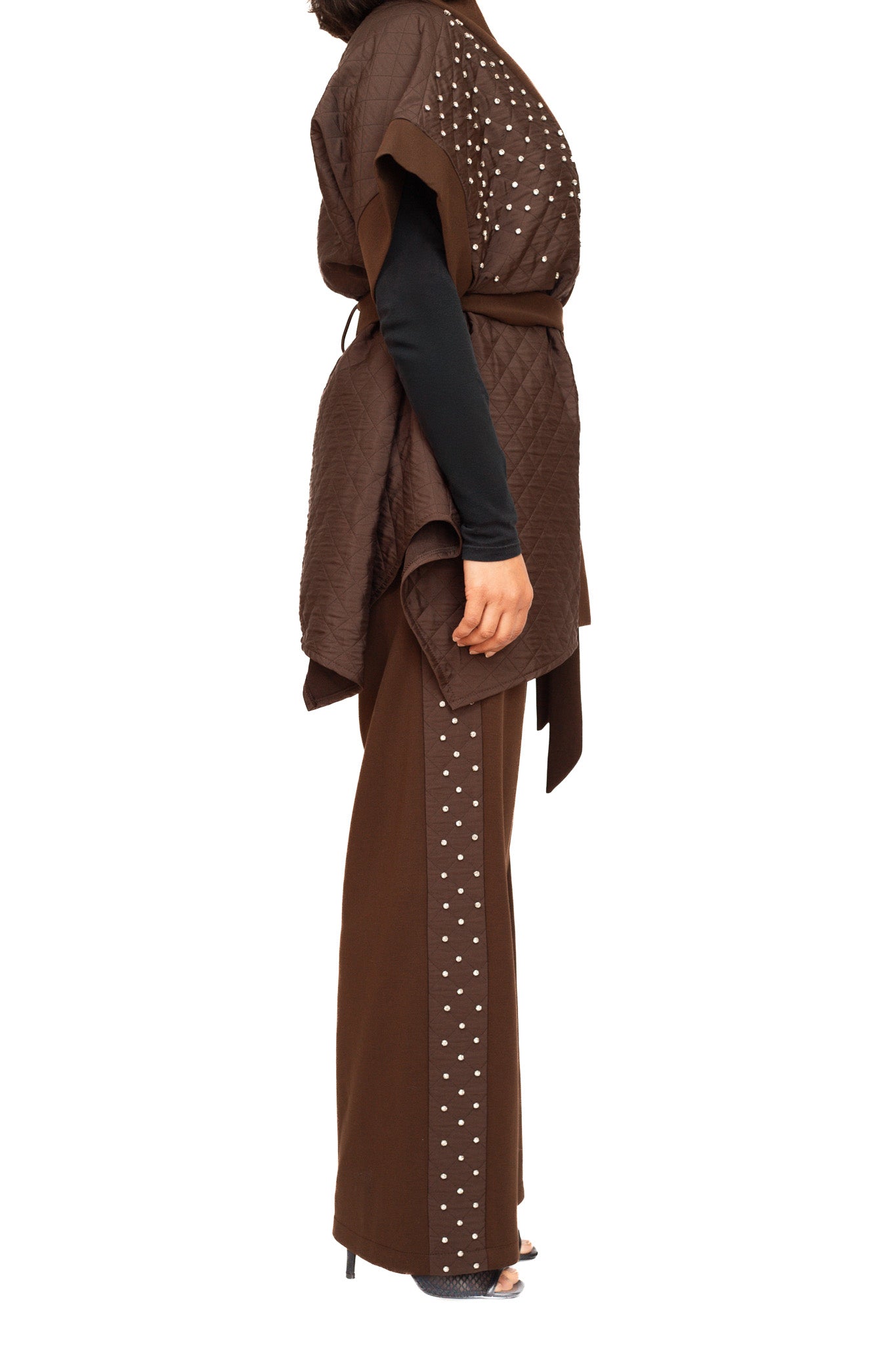 Coffee brown and silver diamante co-ord