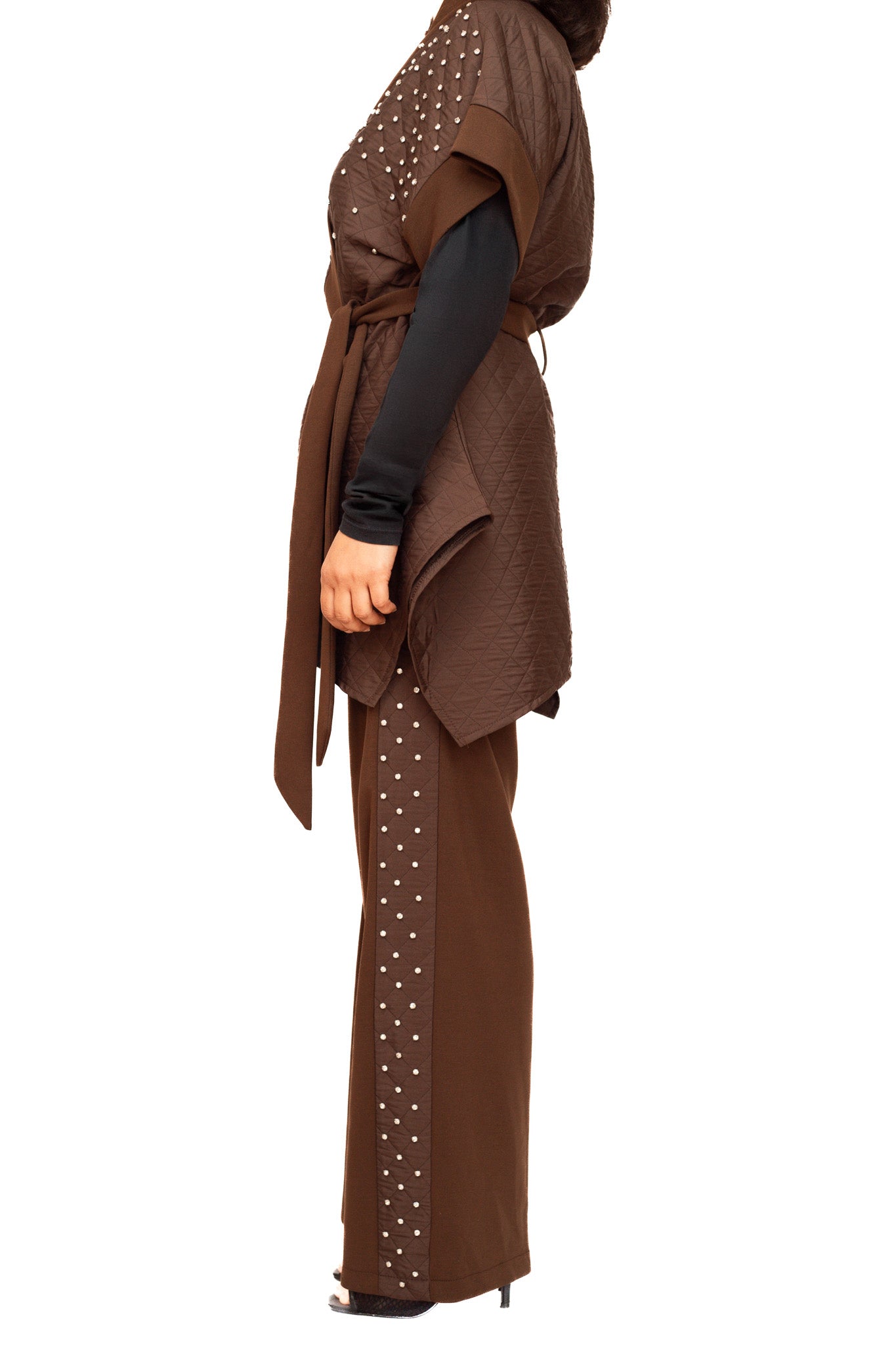 Coffee brown and silver diamante co-ord