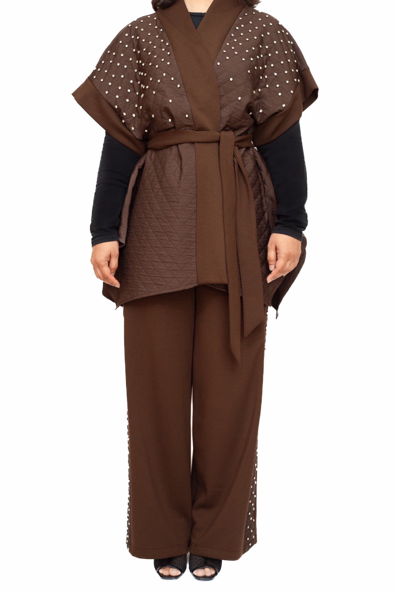 Coffee brown and silver diamante co-ord