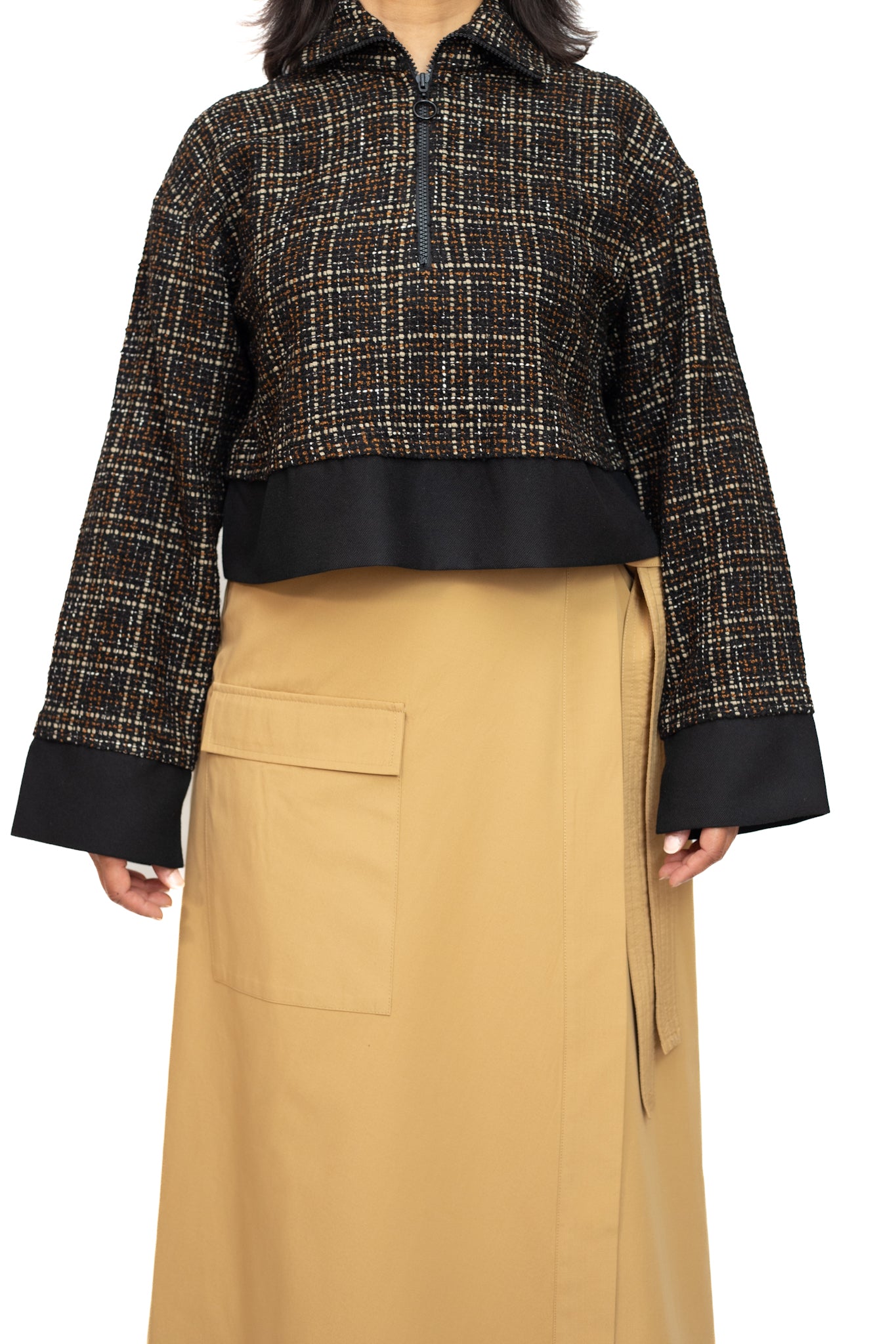 Camel cargo wrap-over skirt