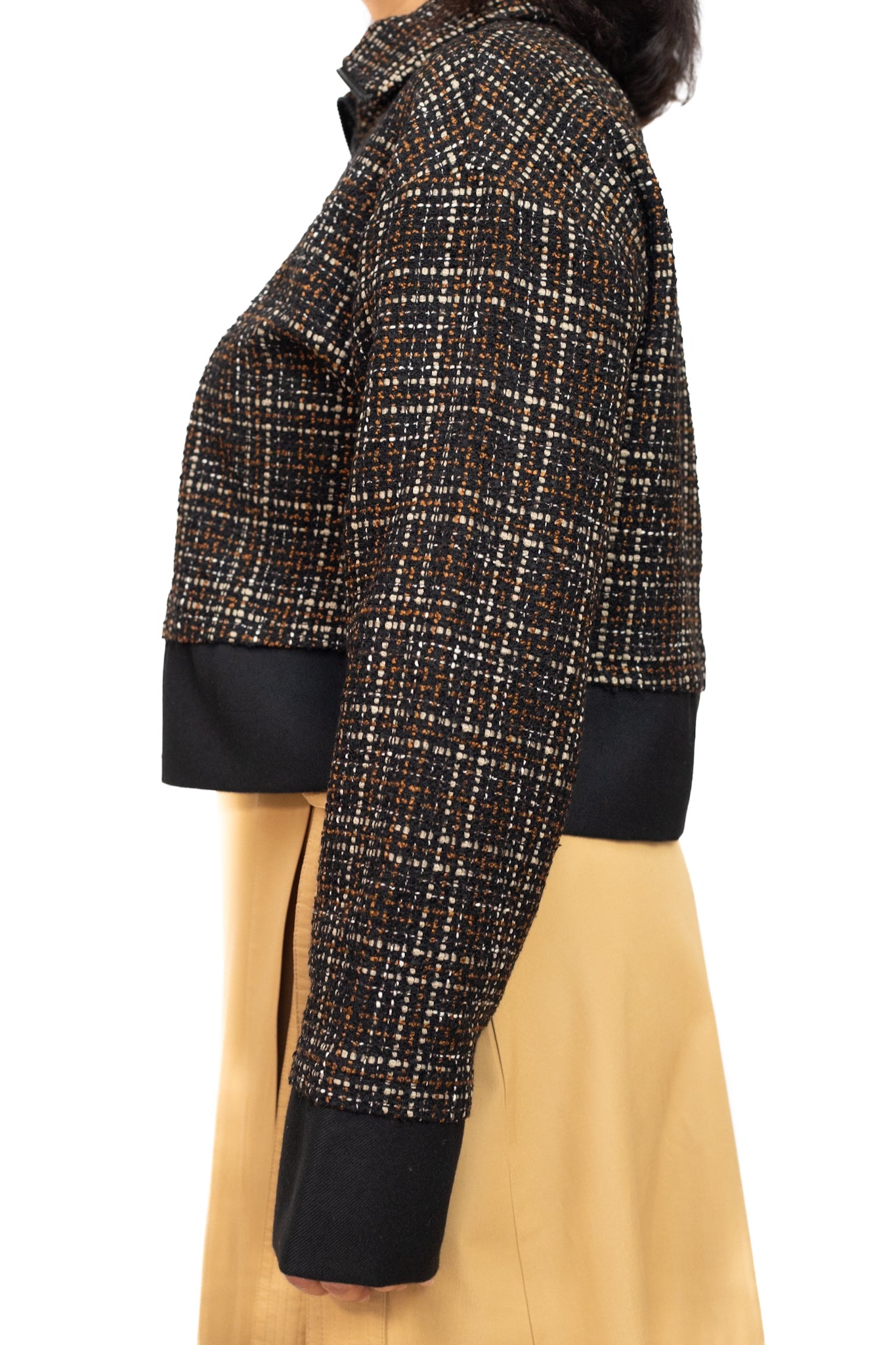 Short checked black and bronze jacket top