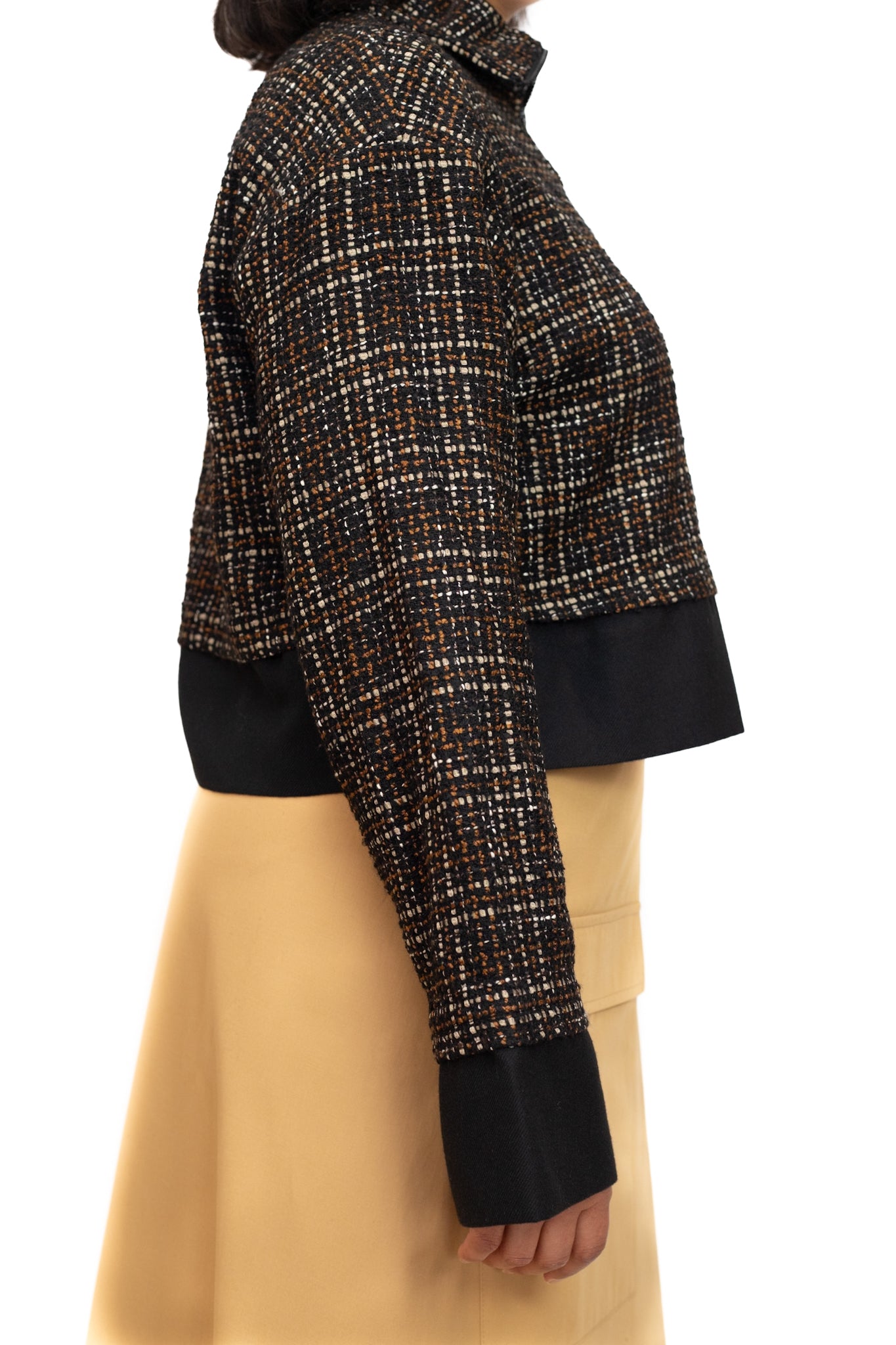 Short checked black and bronze jacket top