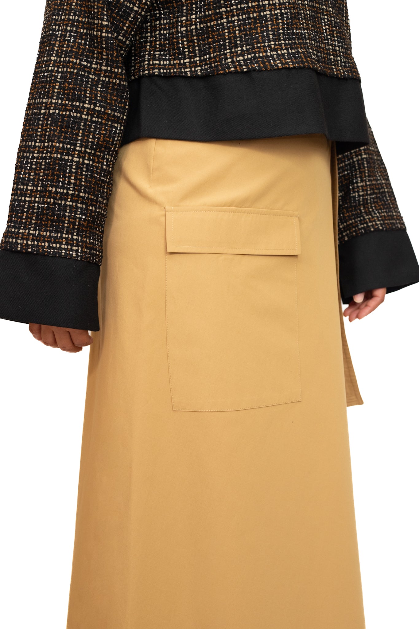 Camel cargo wrap-over skirt