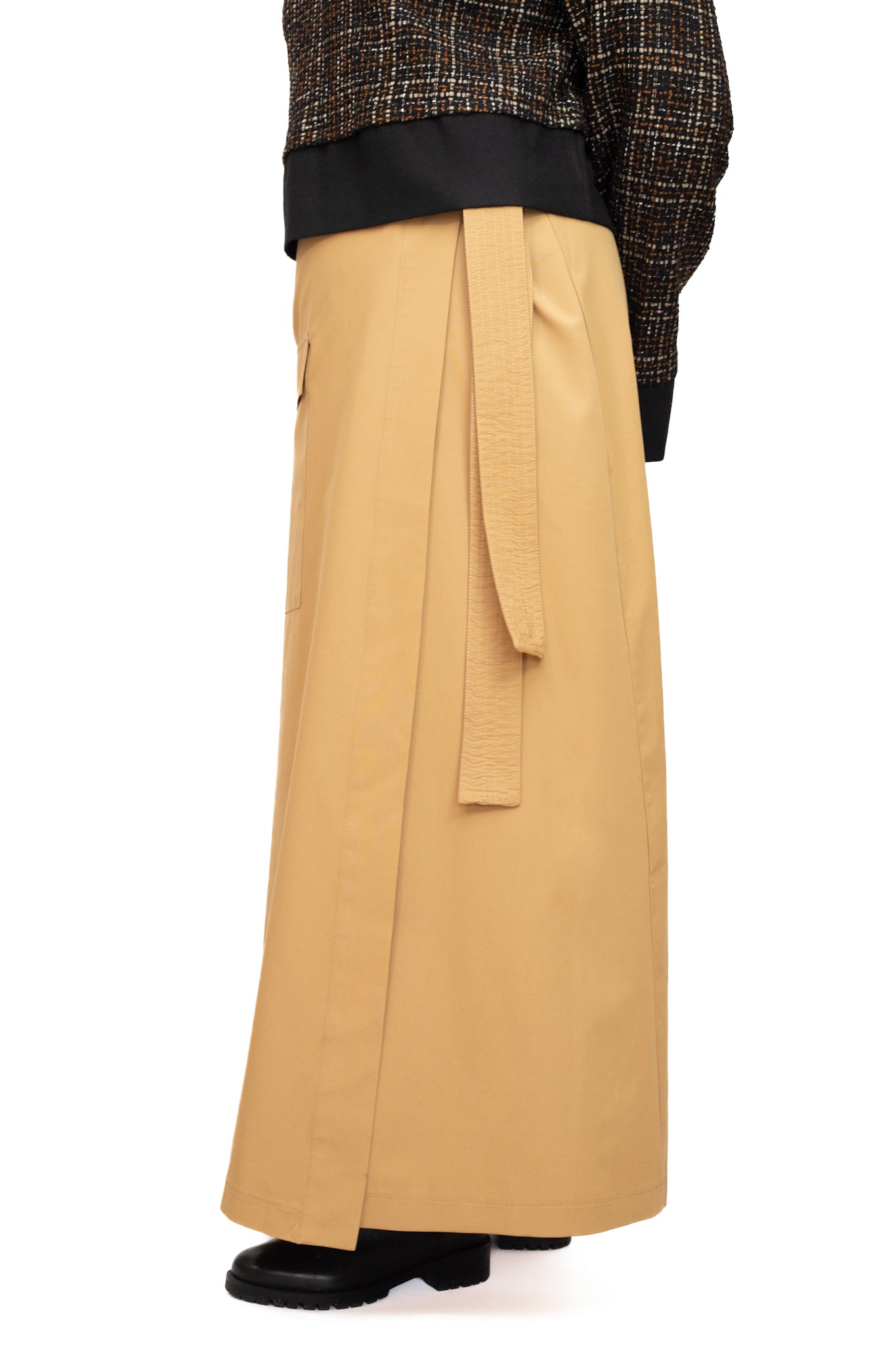 Camel cargo wrap-over skirt