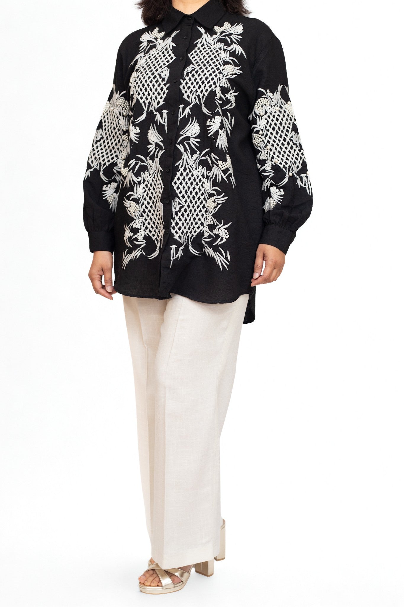 Embroidered Black Long Sleeve Shirt