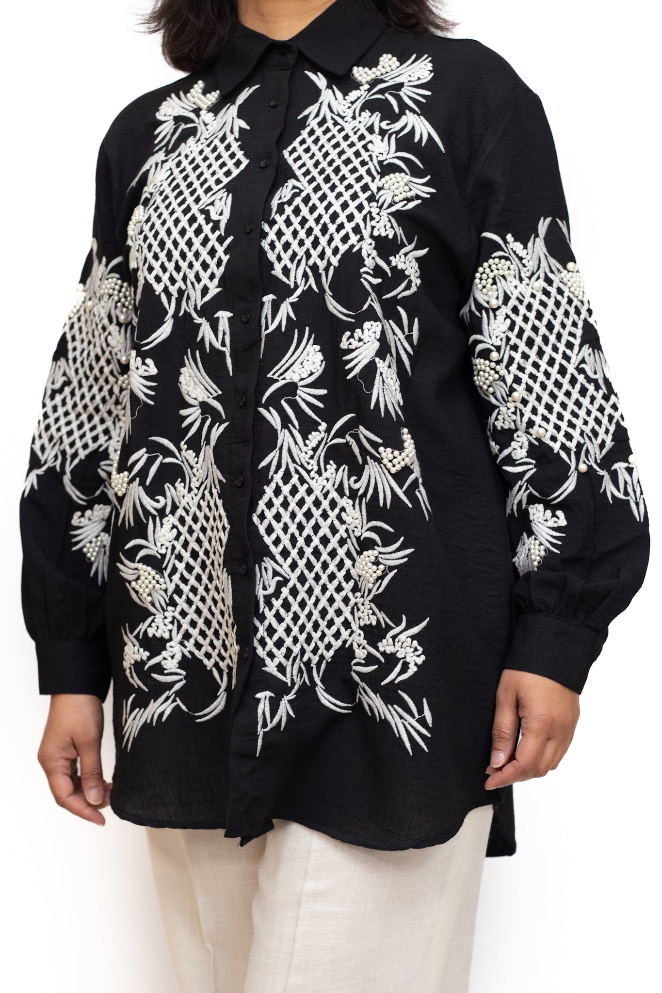 Embroidered Black Long Sleeve Shirt