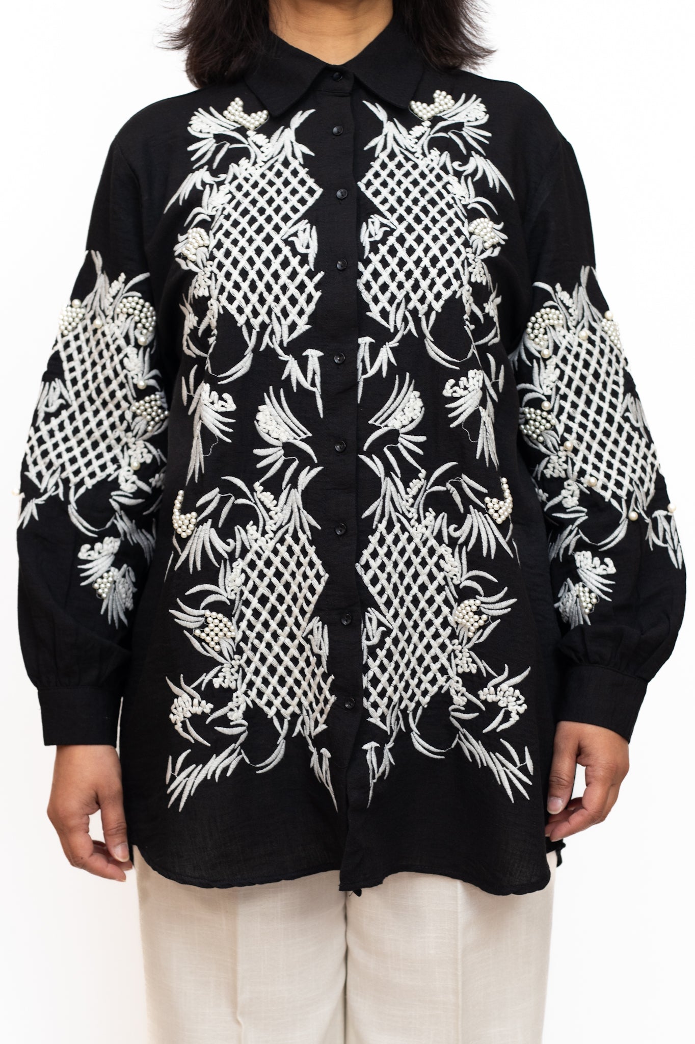 Embroidered Black Long Sleeve Shirt