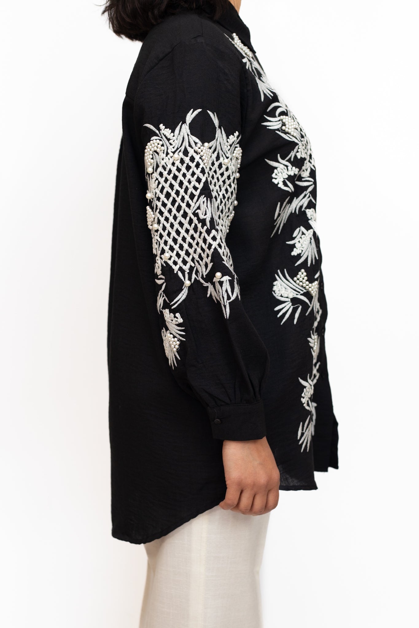 Embroidered Black Long Sleeve Shirt