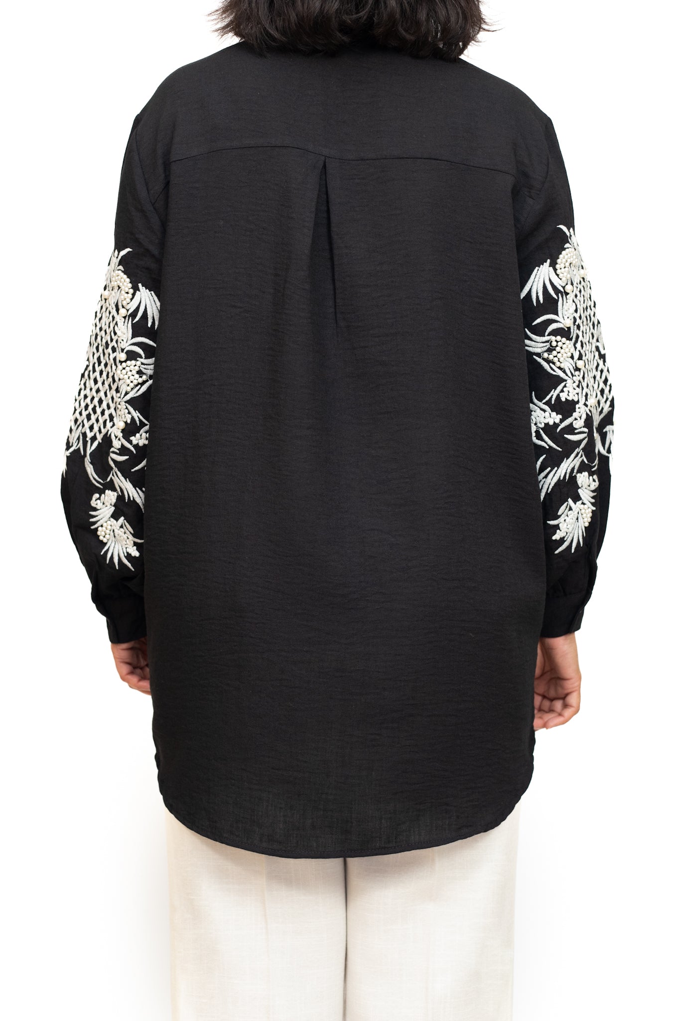 Embroidered Black Long Sleeve Shirt