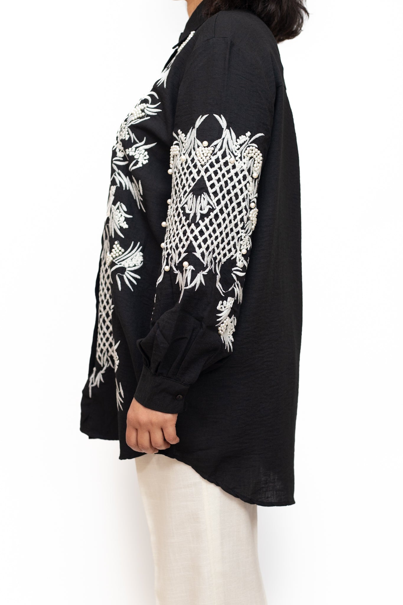 Embroidered Black Long Sleeve Shirt